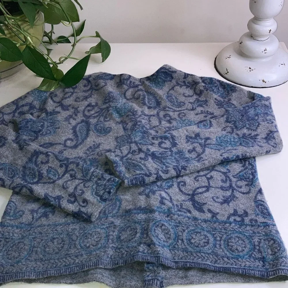 DEANE & WHITE M  Lambswoo/Angora Rabbit Paisley Button Front Cardigan
